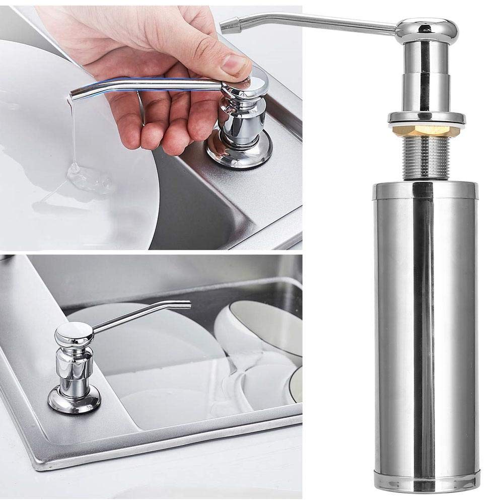 Fdit 300ml Dispenser di sapone in acciaio inossidabile Pompa a mano detergente liquido per lavello da domestica Uso Dispenser di sapone