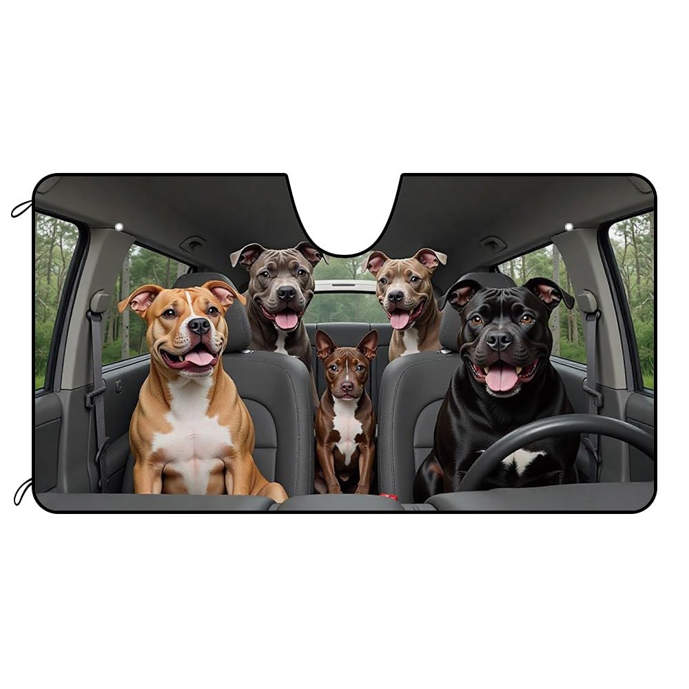 parasole anteriore per autoanteriore per auto, Staffordshire Bull Terrier, decorazione per cani e cuccioli, parasole per veicoli con raggi UV, riflettente, protegge il veicolo al fresco, 140 x 76 cm