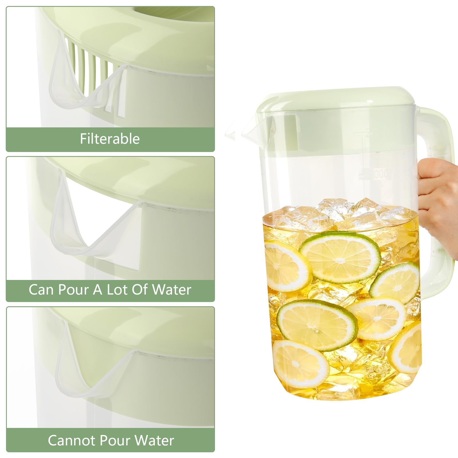 Jarra de plástico transparente de 2,5 litros con tapa, paquete de 2 jarras de agua transparente para bebidas frías, jarra de té helado para limonada, té helado, leche, jugo, bebidas
