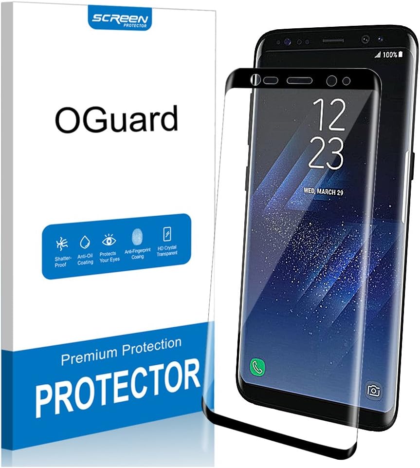 OGuard PREMIUM Scratch-Prevention 100% Full Coverage Anti-Bubble Strengthened Clear FILM Screen Protector for Galaxy S8 [DRY APPLICATION][Case Friendly]