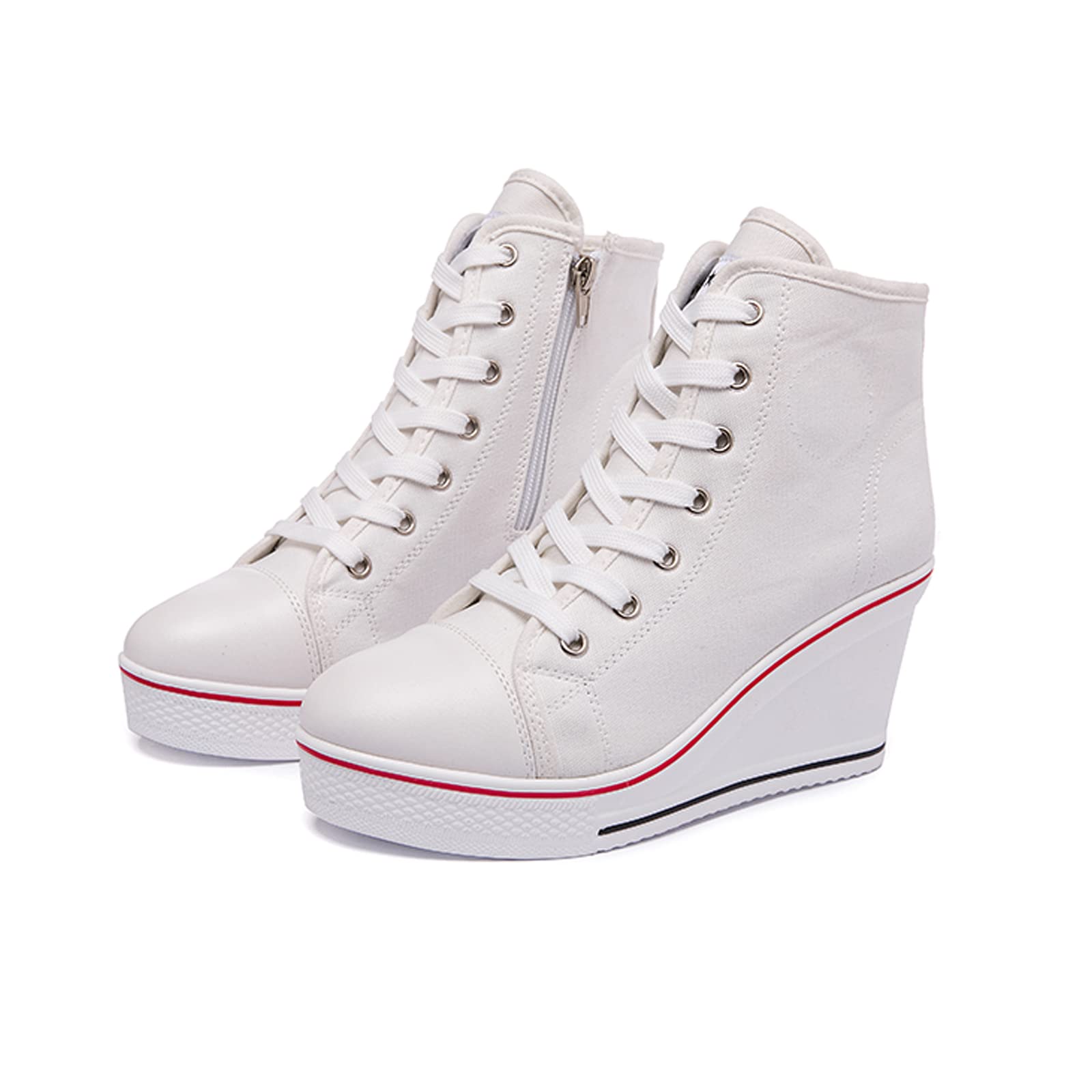 Women's Hidden Wedge Sneakers Zipper High Tops Sneakers Casual Canvas