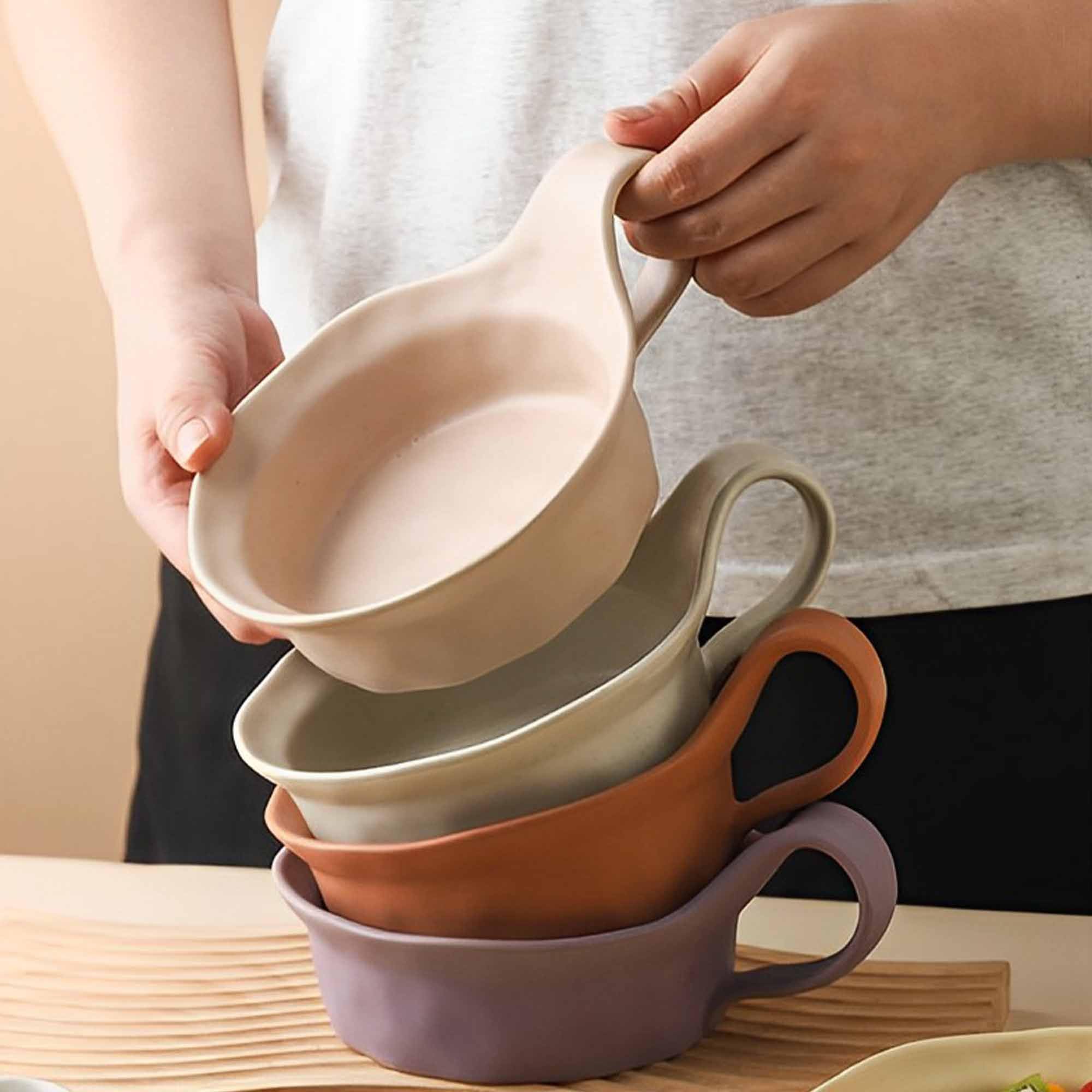 Tazza da zuppa con manico, zuppa per microonde, tazza da zuppa in ceramica, ciotola per la colazione, tazza per brodo (verde, 473 g), BL-SP-010