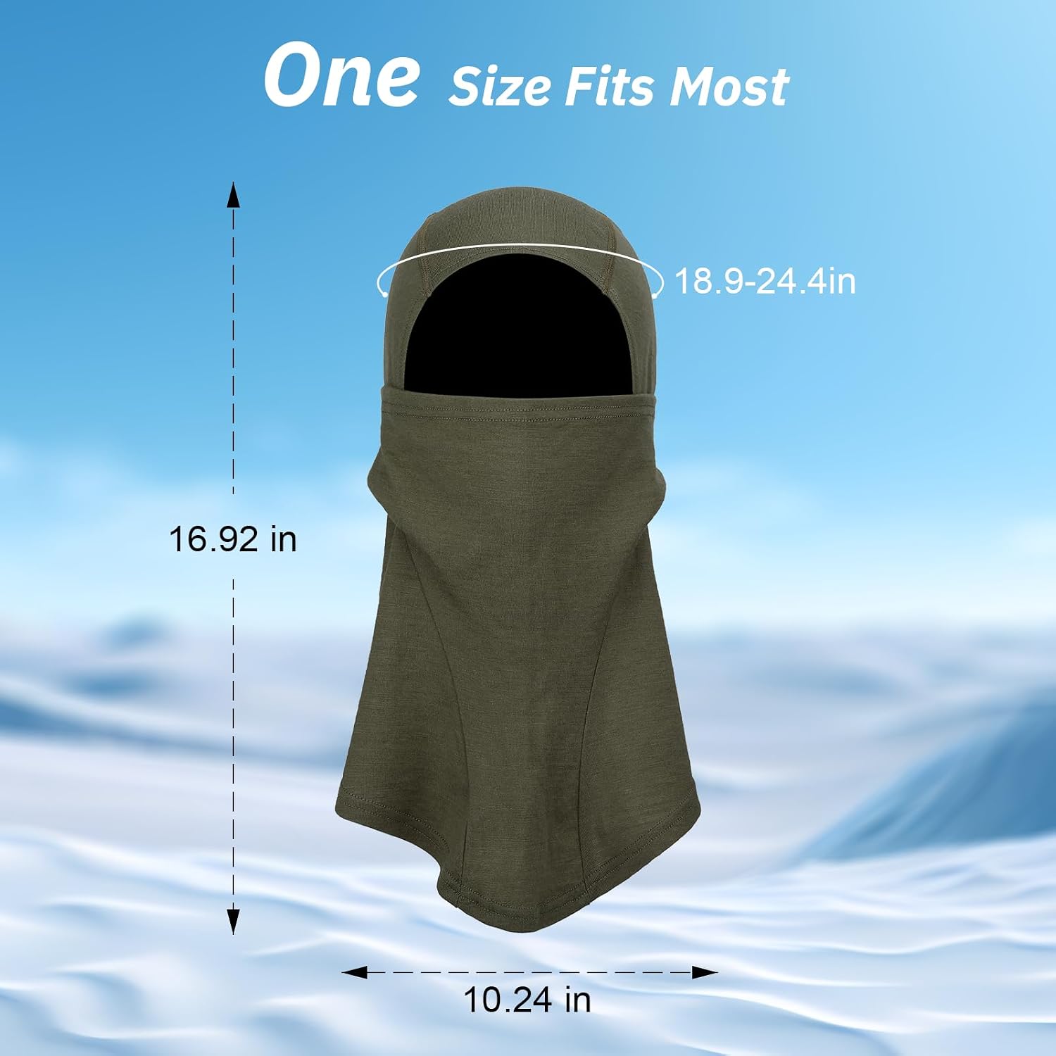100% Merino Wool Balaclava, Winter Warm Cold Ski Mask for Men Women