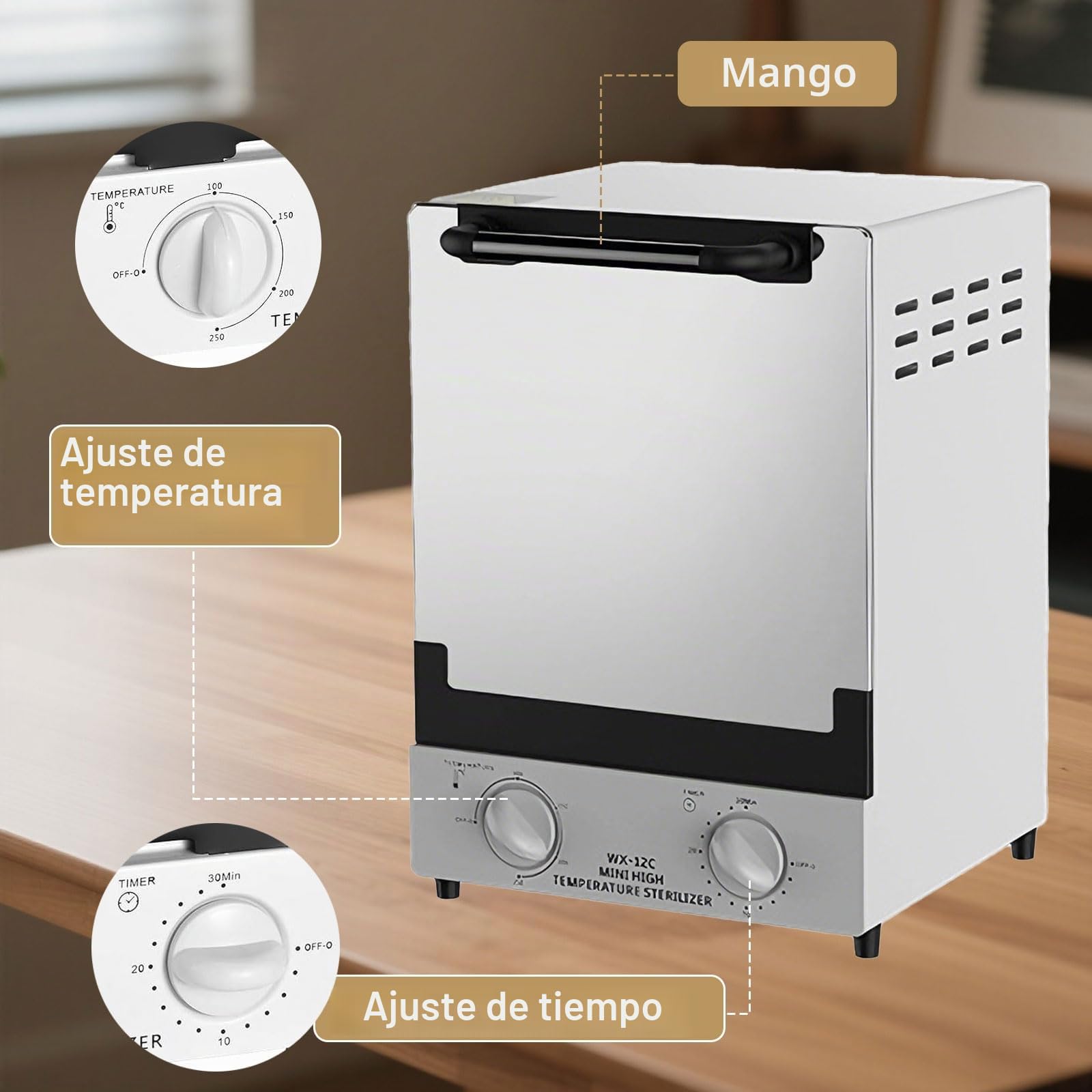 Esterilizador autoclave de gran capacidad de 12L, 1000 W, doble calentador en seco por infrarrojos, temporizador de 30 minutos y ajustable a 250°, esterilizador en autoclave para herramientas de uñas