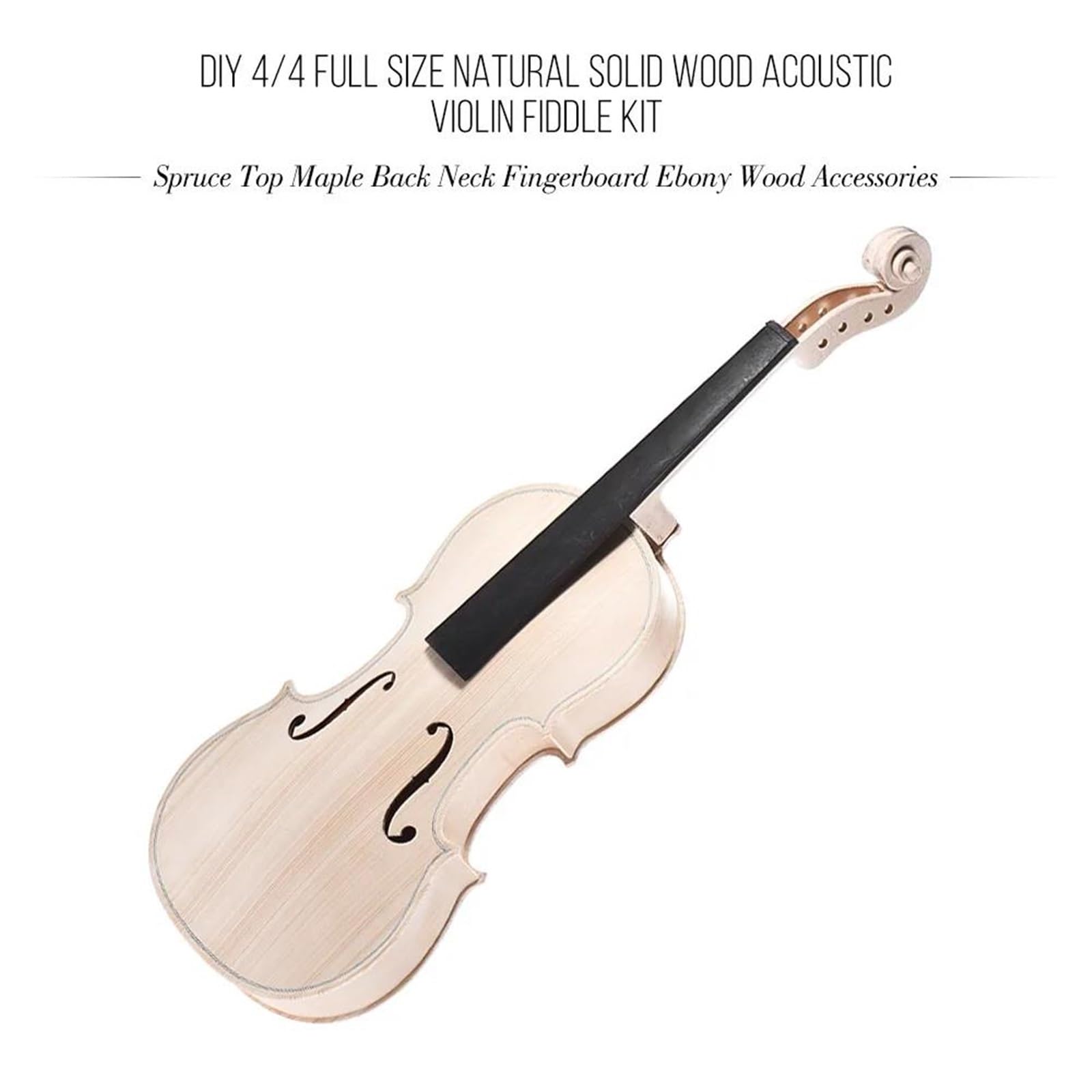 Kit Di Violino A Grandezza Naturale 4/4 Fai Da Te Fatto A Mano Violino Acustico In Legno Massello Naturale Con Pannello In Abete Rosso E Fondo In Acero(Ebony)