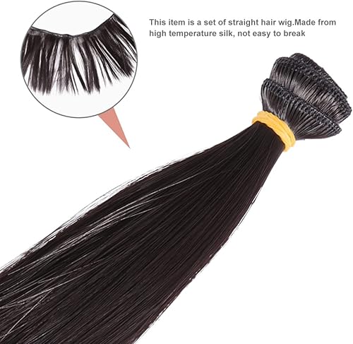 Miniatura 4 de 5Pcs Wefts Doll DIY Wig, Straight Black Doll Wigs Weft Hair Extensions for DIY Crafting, Home Decoration, School Projects