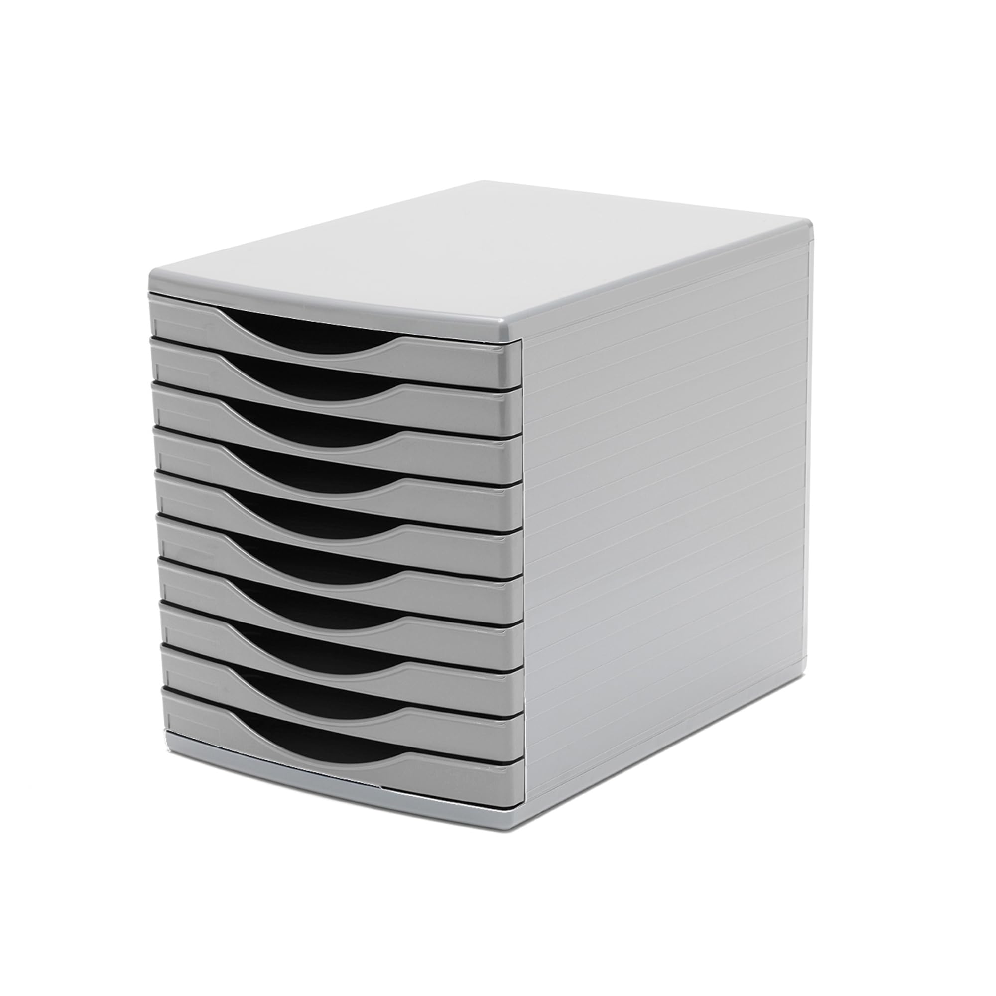 Deflecto Grey Desk Drawer Set - 10 x 30mm Drawers - Modern Style - Desk Organiser - Large Storage - Desktop A4 Storage - Timeless Grey with Black Accents