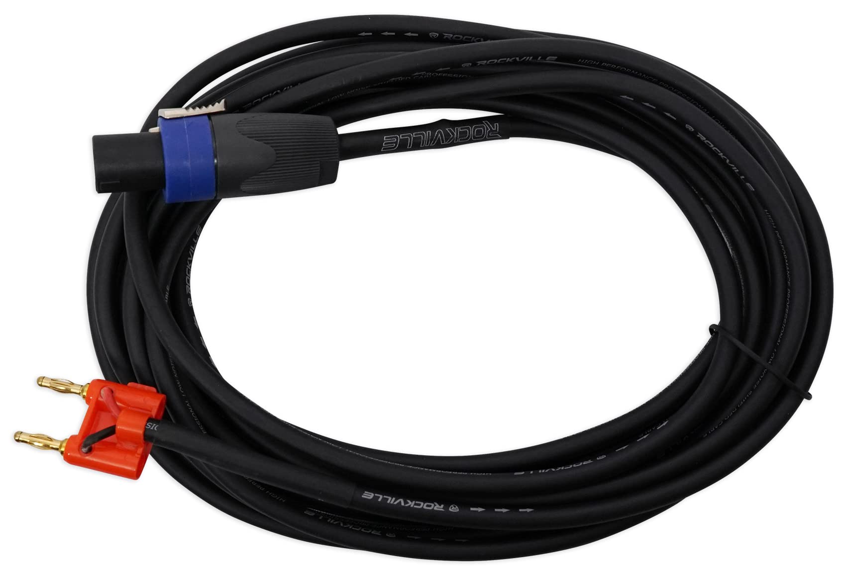 Rockville Cavo per altoparlanti da Speakon a banana, calibro 16, 100% rame (RSB16), nero