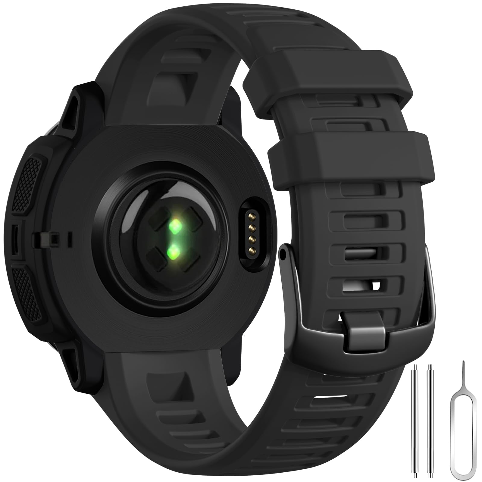 GEAK Compatible with Garmin Instinct Watch Bands Replacement, 22mm Soft Silicone Sport Strap Compatible with Garmin Instinct Band/Instinct 2 Watch Band/Solar/Tactical Smartwatch-Black Watch Band