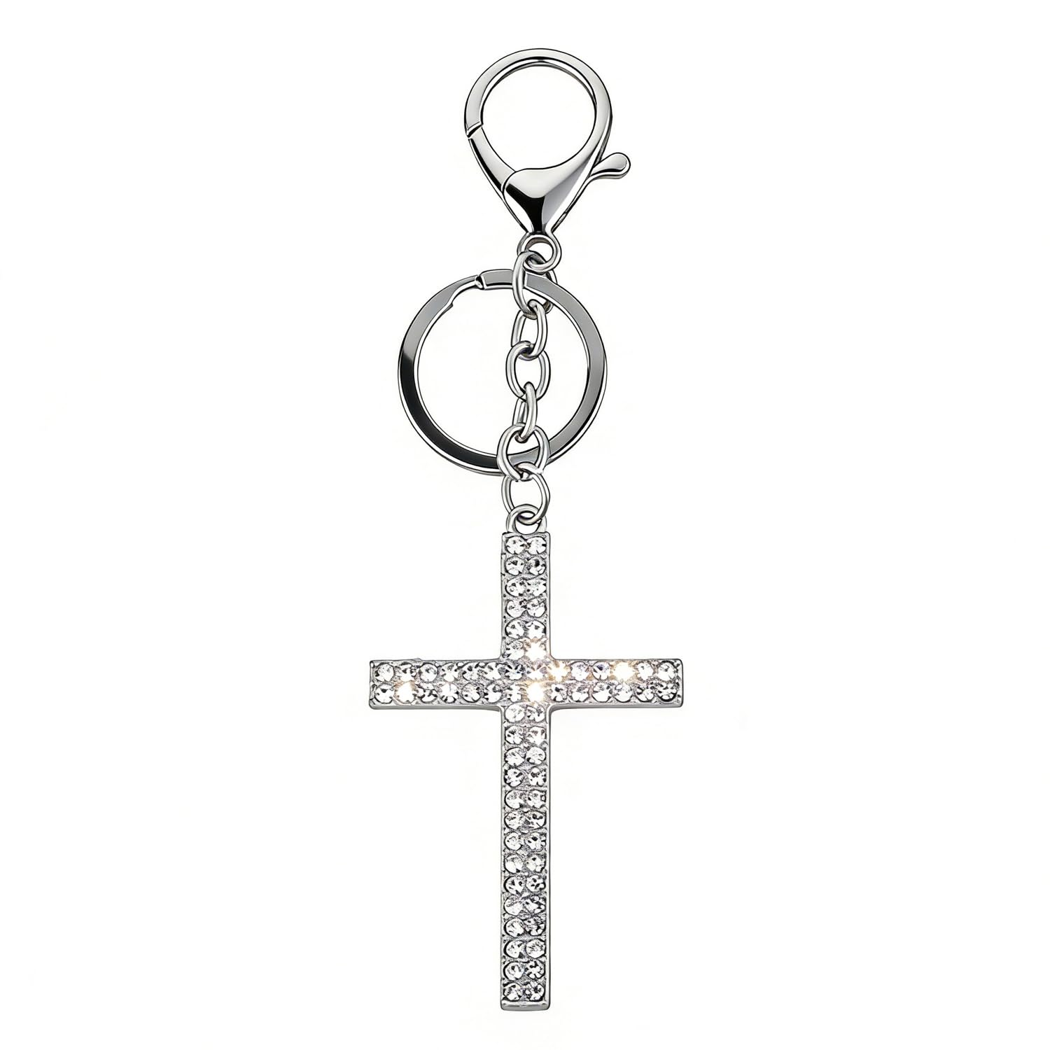 Arfuka Unisex Silver Rhinestone Sparkling Cross Keyring Religious Keychain Charm Bag Purse Charm For Handbags, Backpacks, Car Keys Christian Faith Accessory For Her/Him