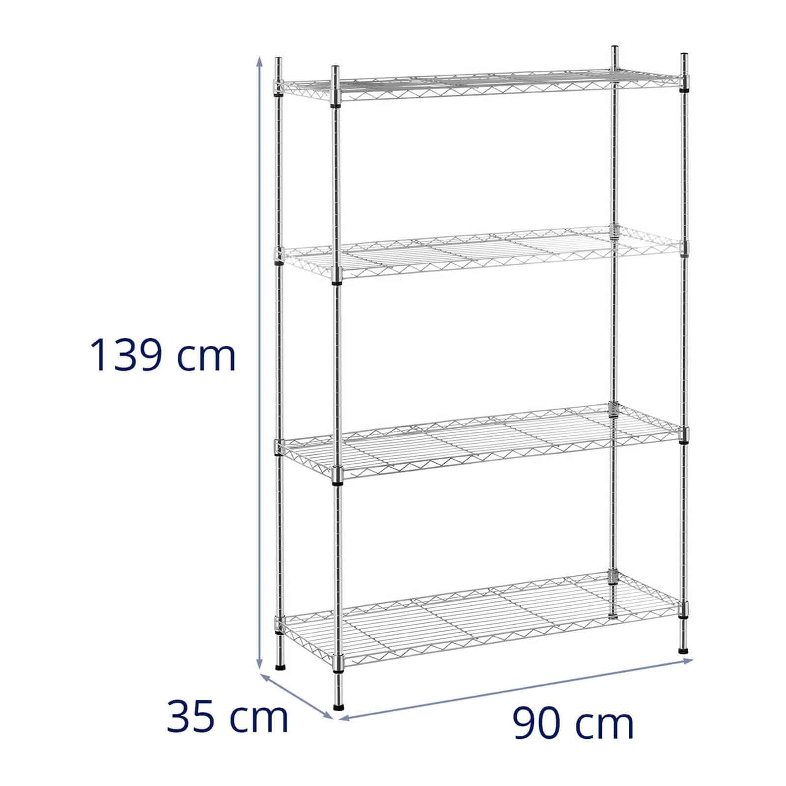 Royal Catering Scaffale Metallico Componibile Scaffalatura in Metallo RCMR-1370P19 (4 Ripiani, 120 kg, Metallo Cromato, Plastica)