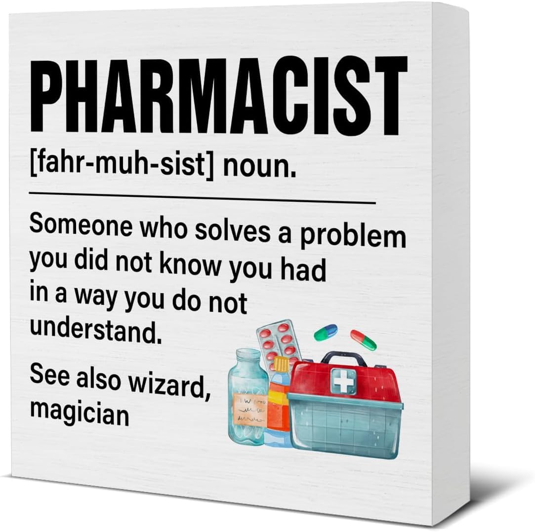 Pharmacist Definition Box Sign 5x5 Inch Wooden Desk Decor