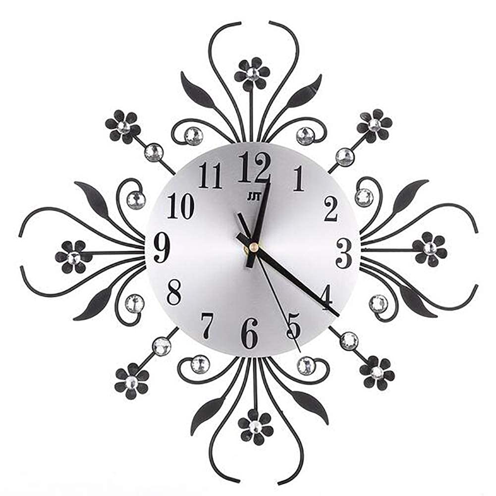 Horloge murale silencieuse en fer forgé avec chiffres arabes