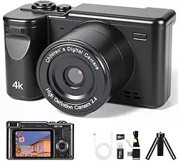 Câmera Fotográfica, 10 Filtros Divertidos+Modos de Disparo, Câmara Digital 4K 96MP Ultra HD, A Função de Deteção Inteligente Capta Automaticamente Sorrisos e Expressões Faciais