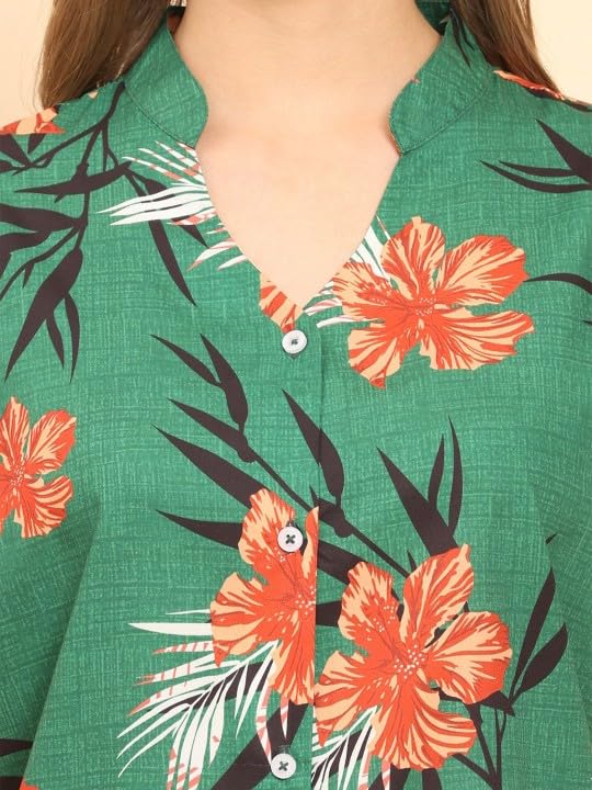 Image of Trendy Queen Women's Printed Straight Polyester Mandarin Collar Top (SD814 T)