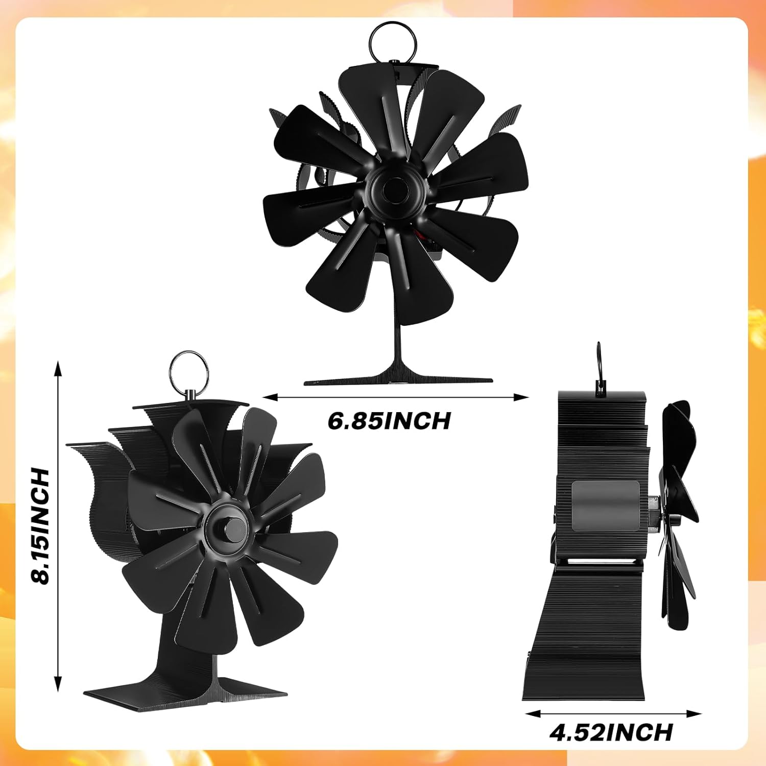 8 Blade Wood Stove Fan Heat Powered Non Electric for Air Circulation Thermoelectric Fan with Magnetic Thermometer and Gloves Fireplace Accessories