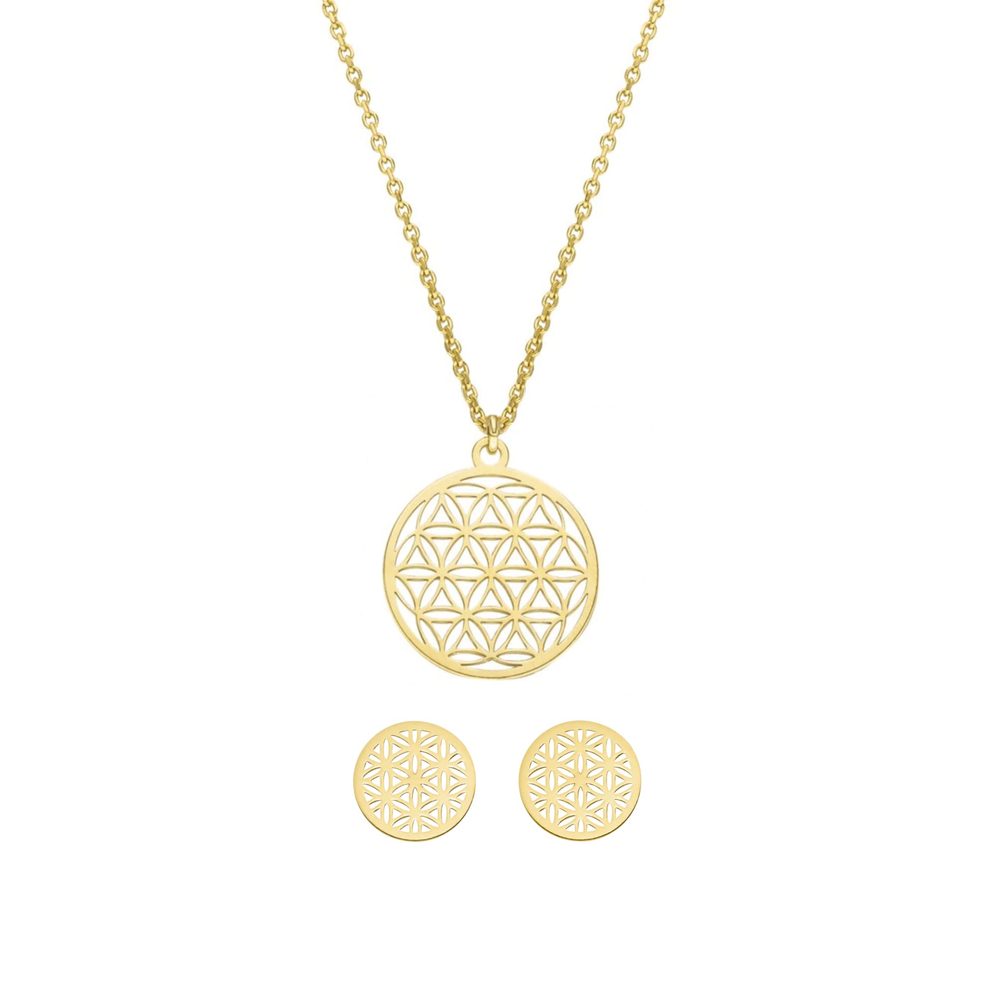 Lebensblume Schmuck-Set Halskette Ohrstecker 925 Silber