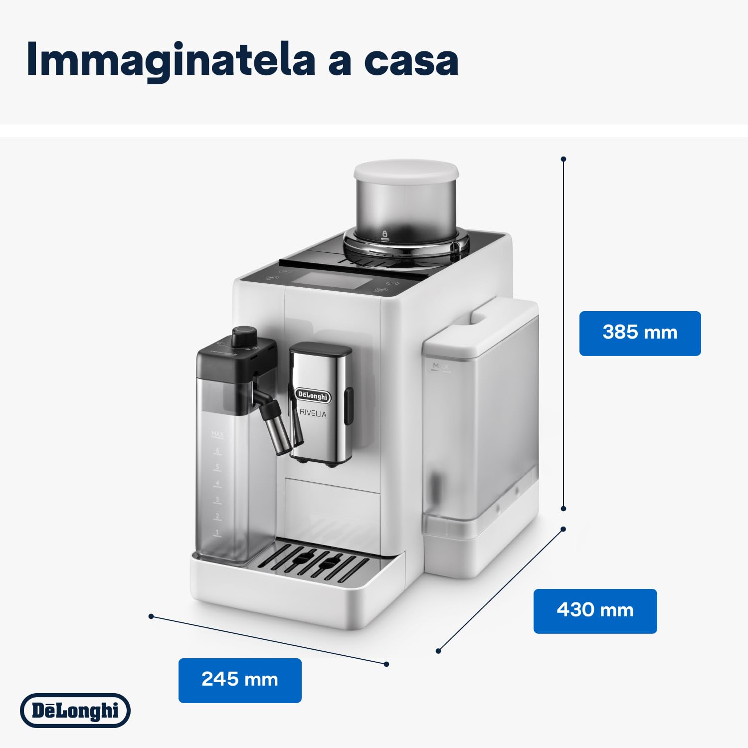 De’Longhi Rivelia – Perfetto Macchina da Caffè Automatica, LatteCrema Montalatte Automatico, 16 Bevande in un Solo Tocco, Display Touch a Colori, Contenitori Intercambiabili, Bianco (EXAM440.55.W)