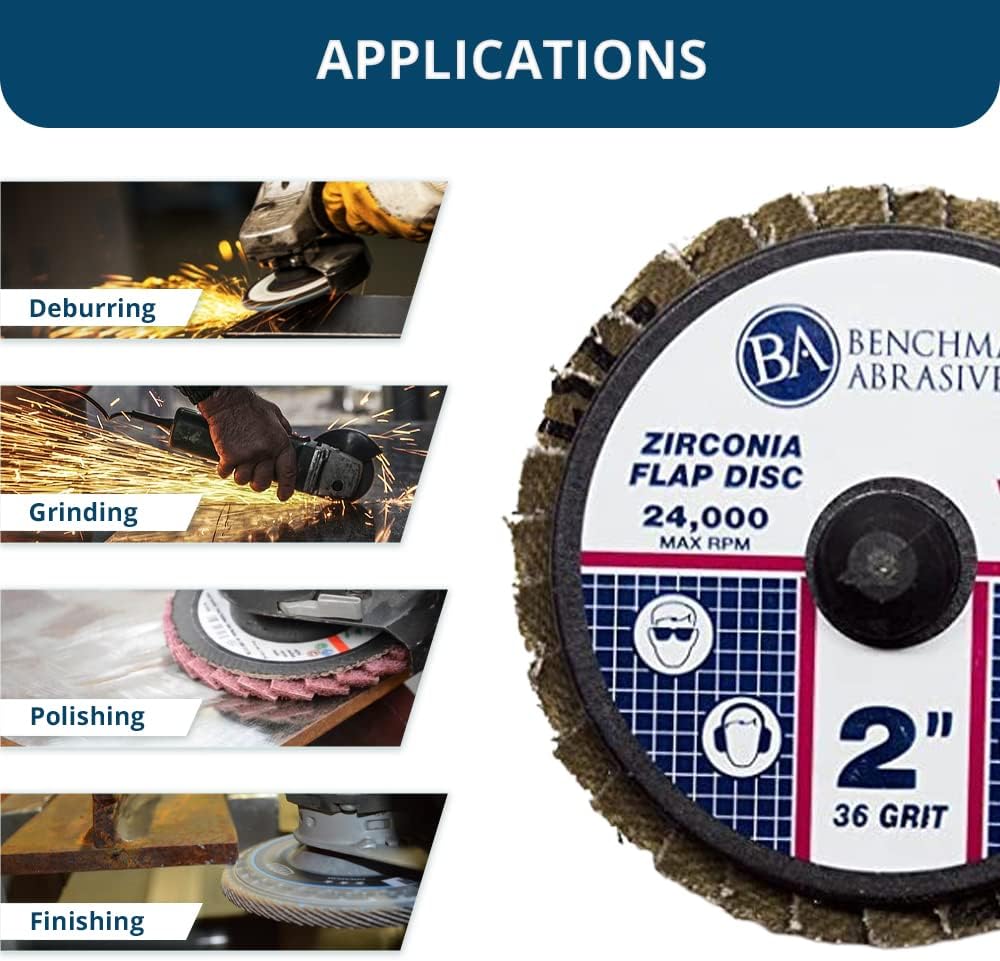 Benchmark Abrasives 2″ Quick Change Roloc Zirconia Flap Discs 10 Pack