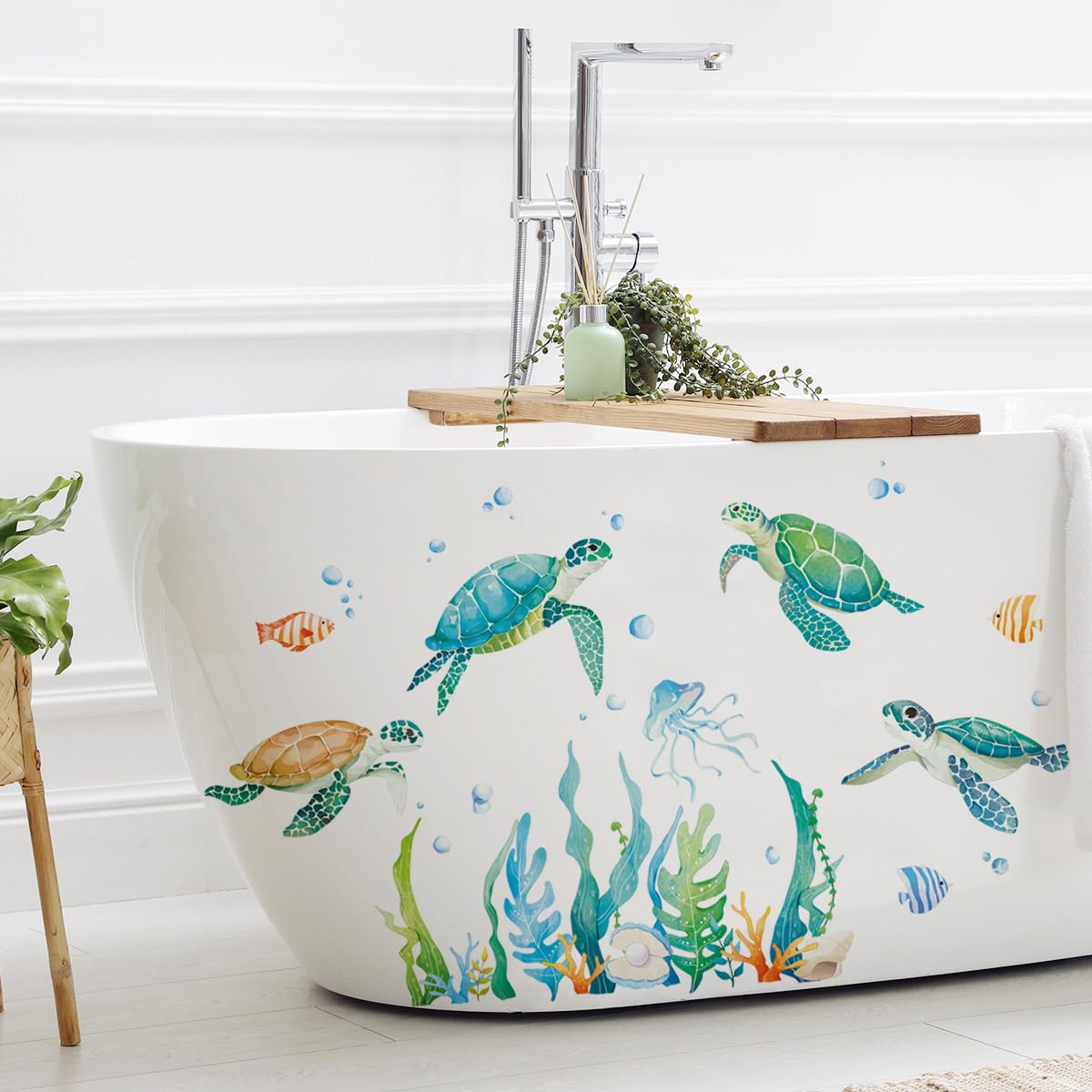 Runtoo Sea Turtle Wall Decal Under The Sea Coral Reef Seaweed Wall Stickers Ocean Grass Bathroom Bedroom Baby Nursery Home Decor - Image 2