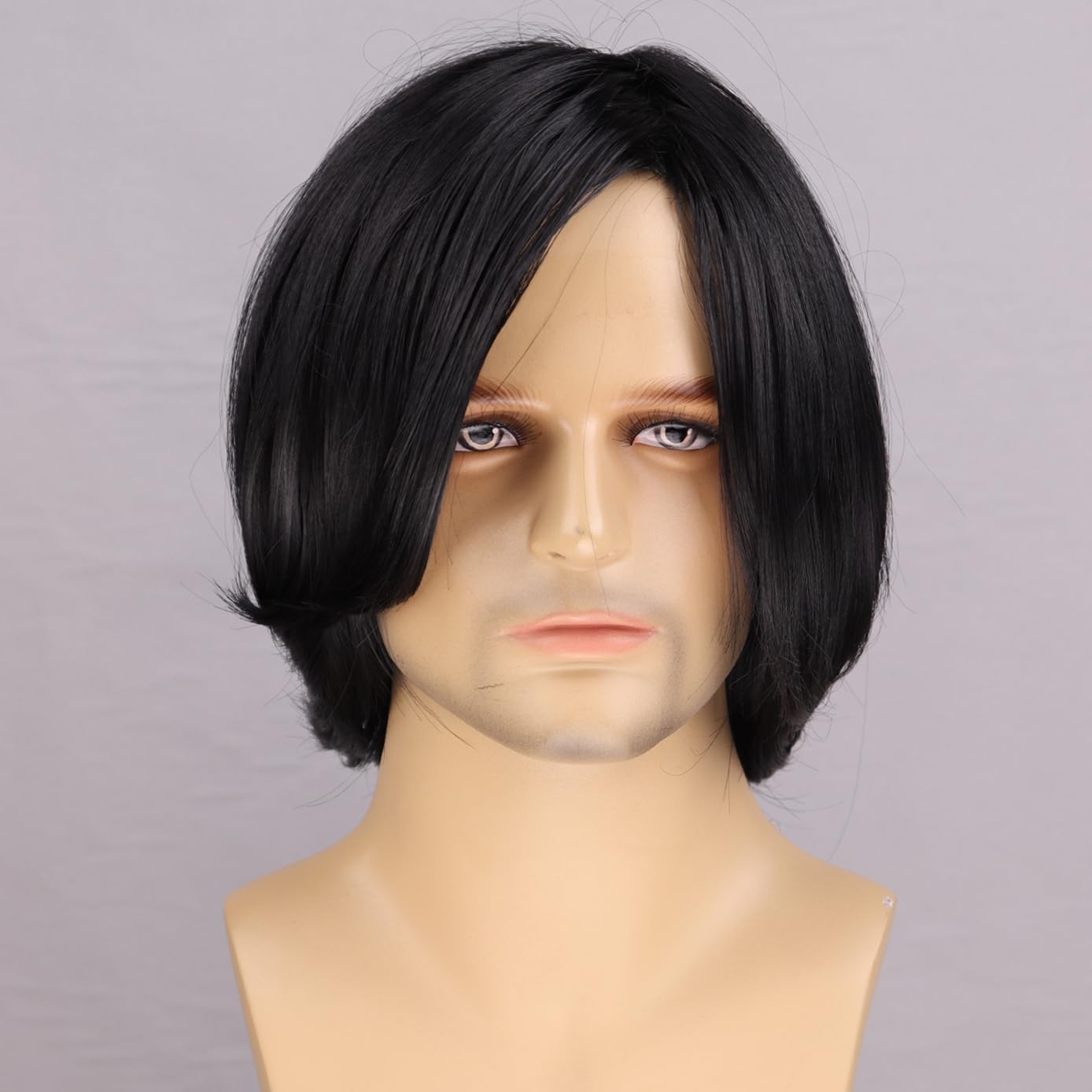 Miss Lirenn® Black Short Wig Straight Bob Hair Wig for Men with Bangs Synthetic Daily Use Wig Party Costume Cosplay Wear (Black Color) + 02 Wig Cap Free