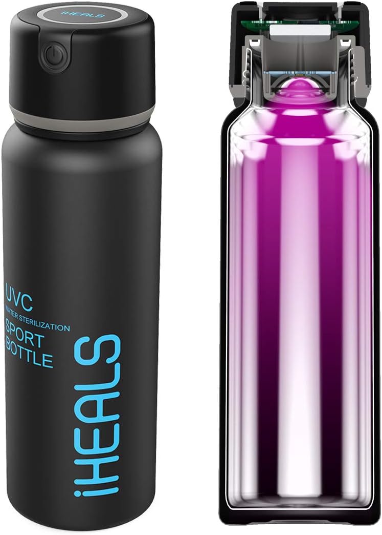 DUV-C Sterilizing Water Sports Water Bottle Double-layer 304 Stainless Steel Water Bottle Leak-Proof 18.3oz for Outdoor Hiking Camping Cycling Road Trip Travel Fitness USB-Recharged