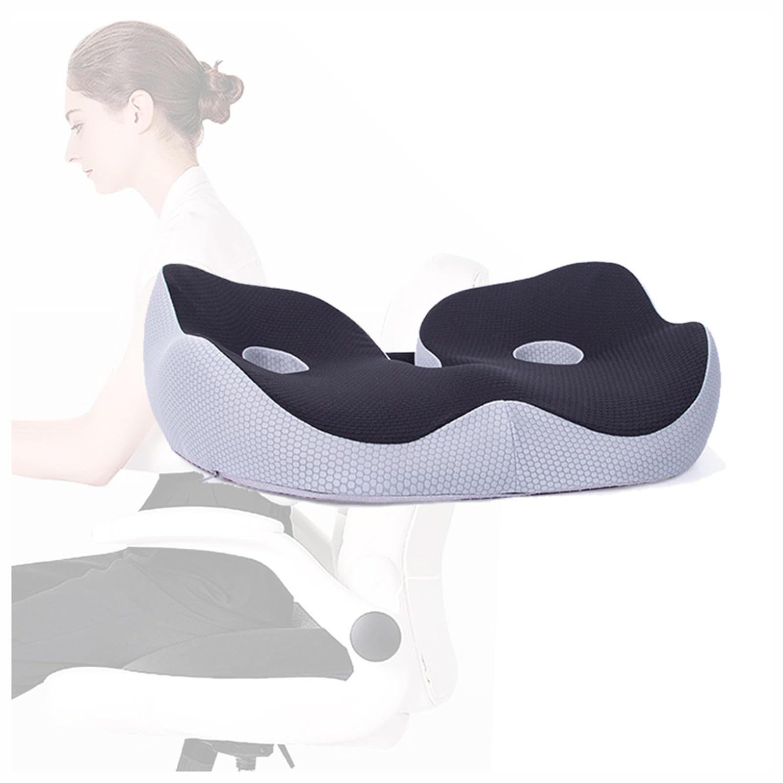 HAZARA Cojin Antiescaras, Cojin Silla Oficina Aumenta La Comodidad De Los Asientos, Cojín Antiescaras para Espalda,Alivio del Dolor De Coxis,B-Black