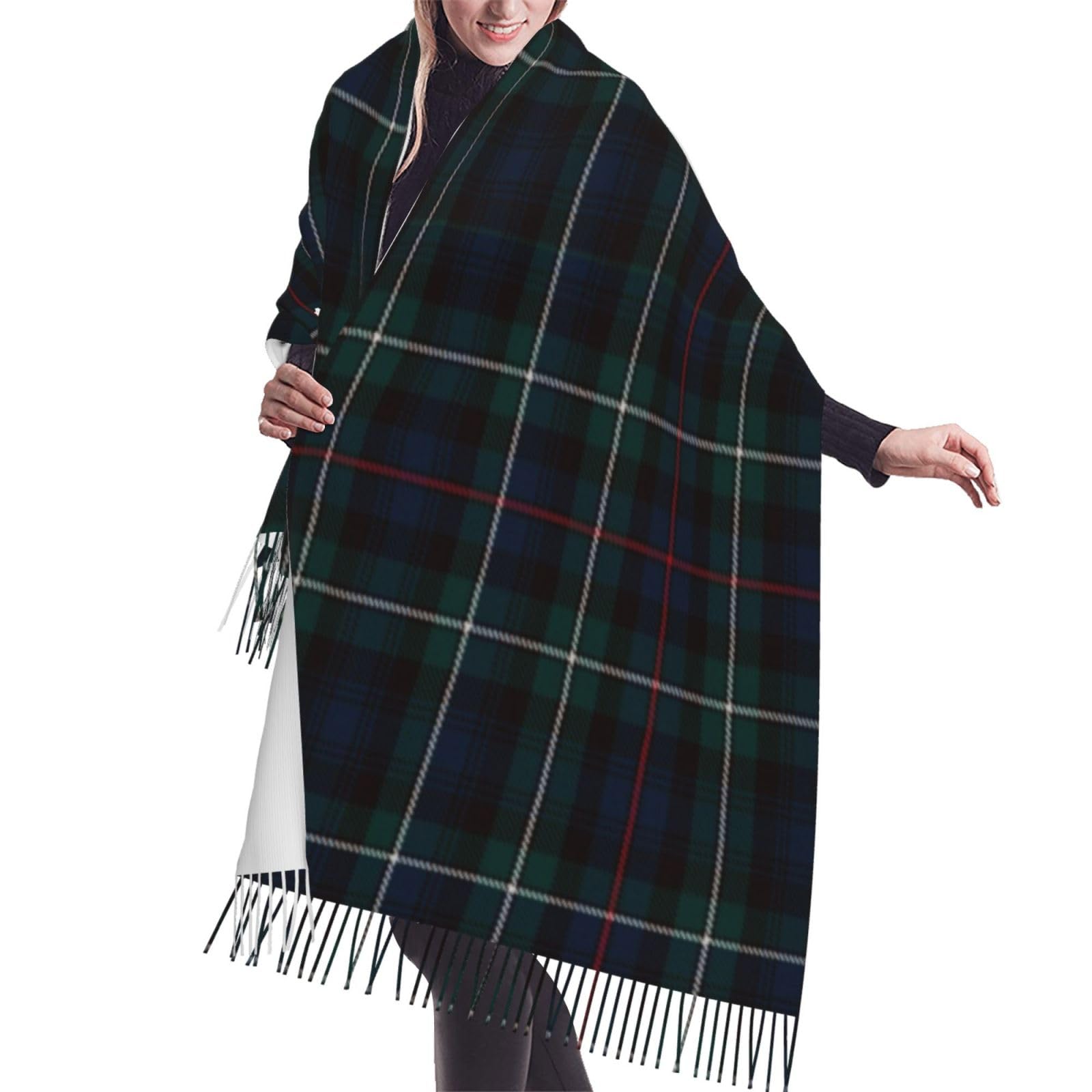 GRatka Scarf,Mackenzie Tartan Plaid Outlander, Unisex Fringed Scarf Large Warm Soft Cashmere Feel Shawls Wraps 196x68 cm