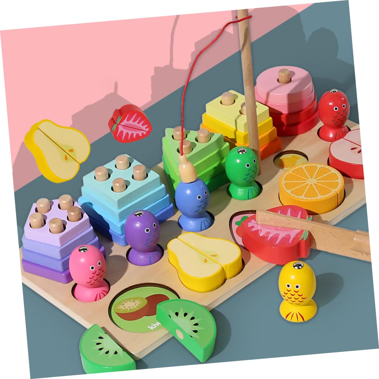 Juego De Juguetes De Madera Multiusos Tablero De Pesca y Formas a Juego para Niños, Resistente Al Desgaste, Desarrollo Cognitivo y Coordinación Mano-Ojo, Adecuado para Aprendizaje