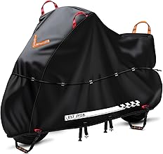 BstJyobバイクカバー 500D厚手 防水【独自の腰紐付き・風飛び完全防止】 通気穴 ロック穴前後対応 反射材 二重防風ベルト UVカット オックス生地 盗難防止 防雪 防塵 収納バッグ付き（2XL、ブラック）