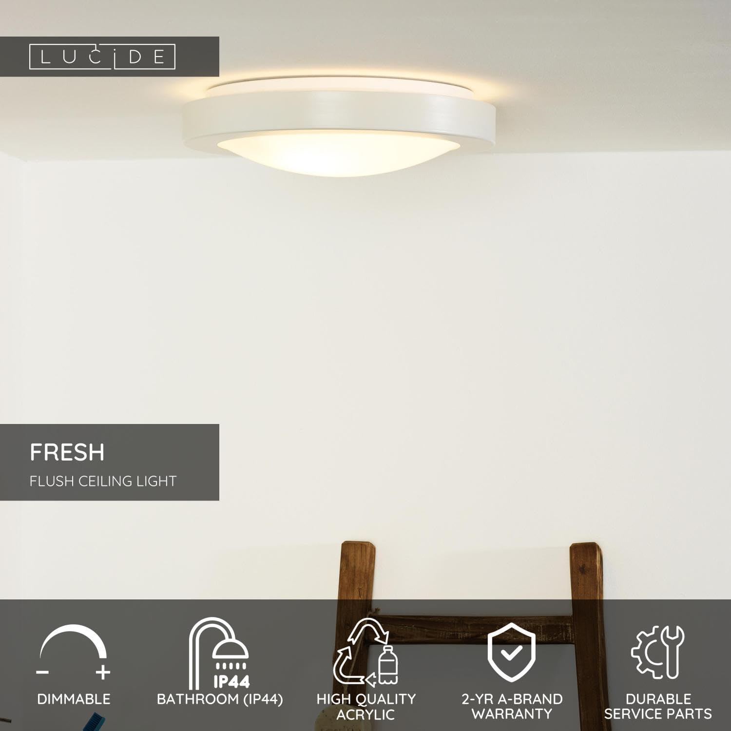 LUCIDE FRESH - Deckenleuchte Badezimmer - Ø 35 cm - 2xE27 - IP44 - Weiß