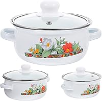 Vista 1 de Kichvoe Olla de esmalte con tapa, olla de cocina retro de frijoles esmaltados, olla para pasta, olla de sopa vintage con doble mango para cocinas