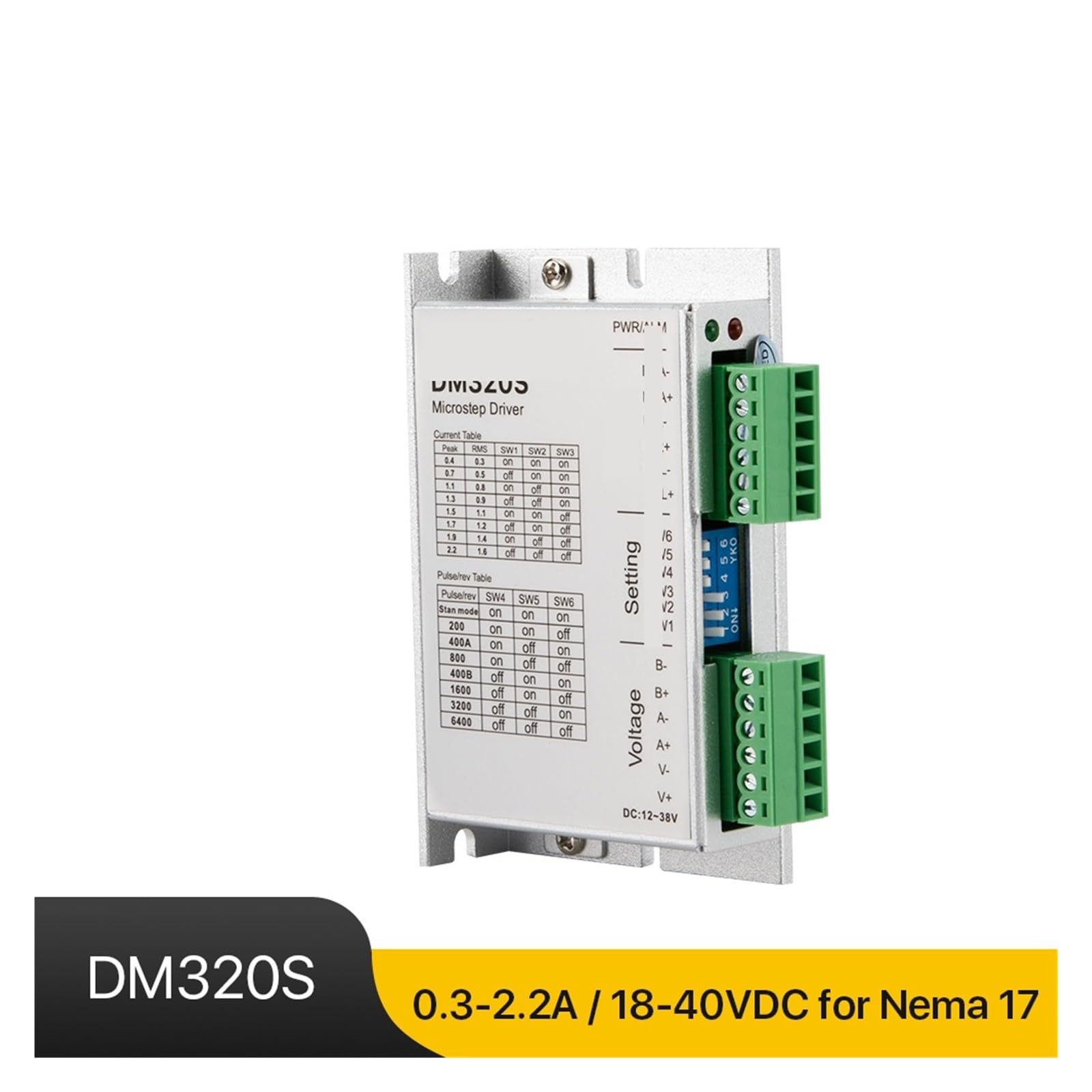 Controlador de motor paso a paso de 2 fases, DM320S 18-40 VDC 0.3-2.2A Nema17 Controlador de motor paso a paso for máquina de grabado CNC