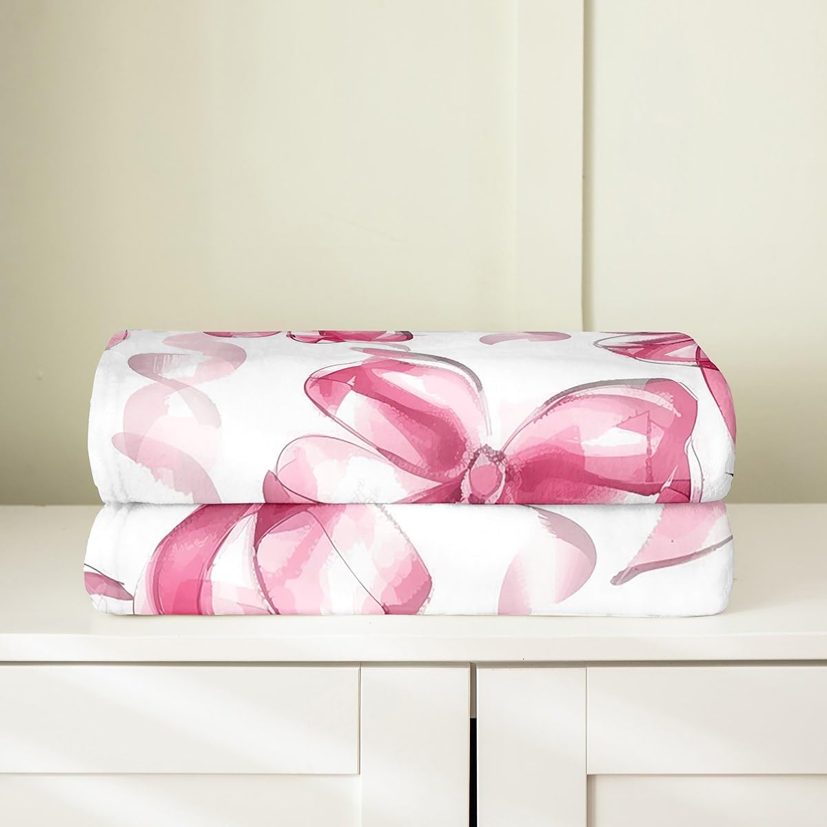 Feelyou Bow All Season,Bed Blanket for Sofa Couch Kids Woman Throw 50"x60" Pink Bow Ribbon Plush Throw Blanket, Ultra Soft Bow Pattern Flannel Fleece Blanket Girly Room Decor Pink Bowknot Bow Decor