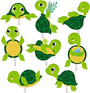 10-Piece Sea Turtle Cupcake Toppers Set - Ocean Theme Party Decor For Desserts & Treats