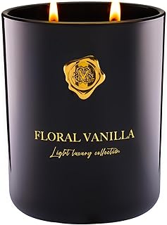 M&SENSE 470g Duftkerze Groß| Schwarz Blumige Vanille Duftkerzen im Glas|Natürliche Sojawachs Scented Candle|Entspannende Aromatherapie |Geschenk für Frauen & Männer,Muttertag| 90h Brenndauer & 2 Docht