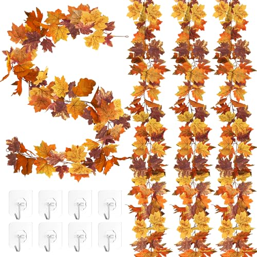 4Pack 23.6FT Fall Maple Leaf Garland for Thanksgiving Halloween Decorations