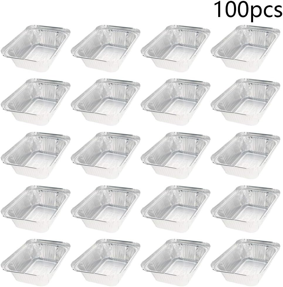 Othmro 100 Pack Aluminum Pans Top 139*109mm Bottom 95*65mm Disposable Foil Pans Cookware Great for Baking, Cooking, Grilling, Serving & Lining Steam Table Trays Chafers