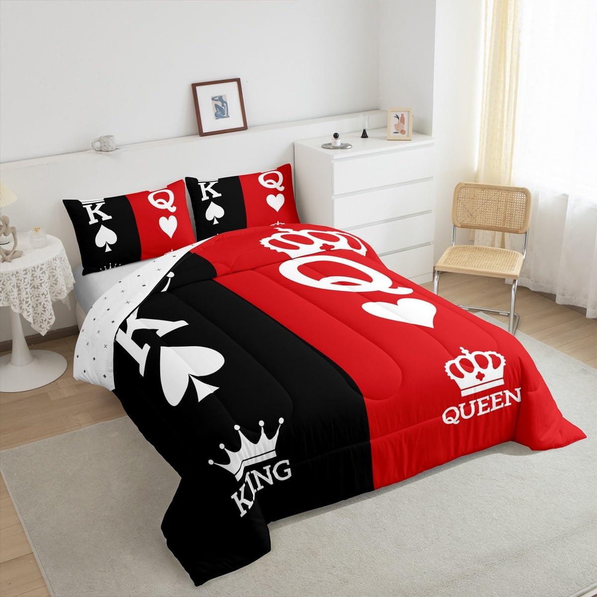 Feelyou Couple Lover Bedding Set Adults Valentine Day Comforter Set for Adults Ultra Soft Romantic Comforter Simple Modern Duvet Set Room Decor King Size Quilt Set