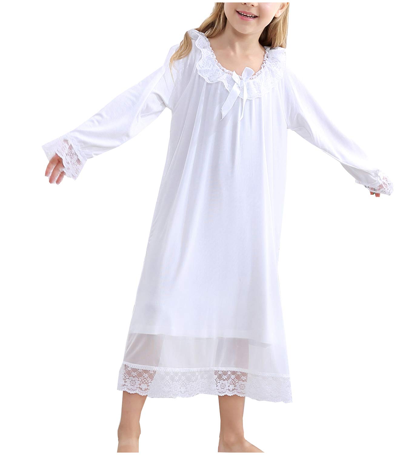 Kids Girls' Nightgown Lace Long Sleeve Princess Dress Sleepwear Age 3-12