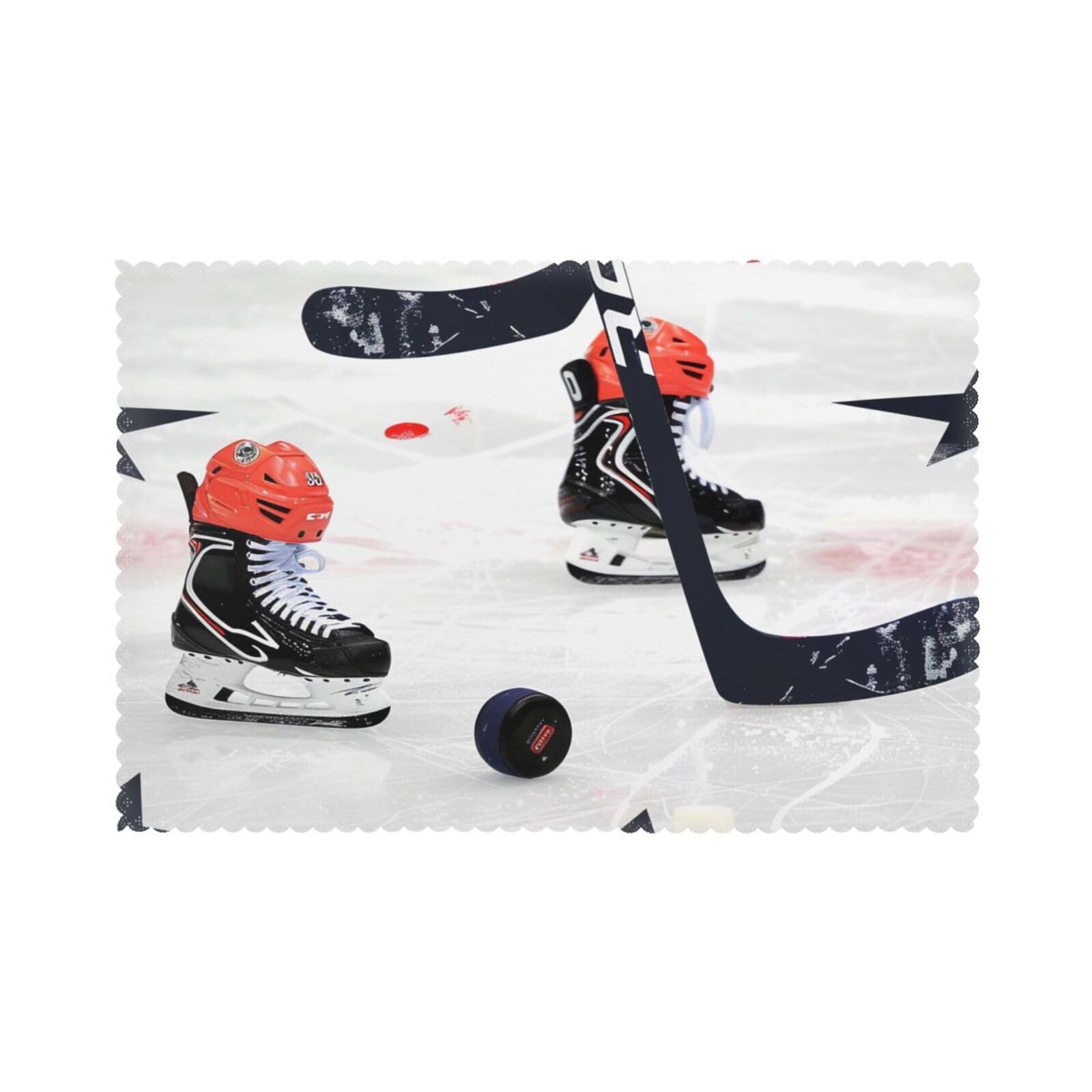 Ice Hockey Pattern Printed Placemat Heat Resistant Place Mats Set of 6 PCS Washable Kitchen Table Mats, 12x18 Inch