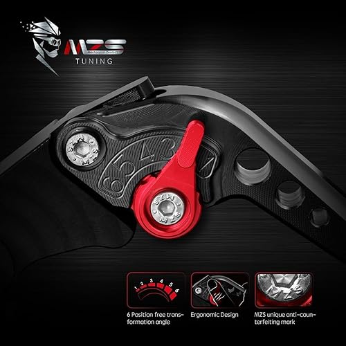 Vista 4 de MZS Palancas de embrague y de freno, para motocicleta, negras, ajustables, cortas