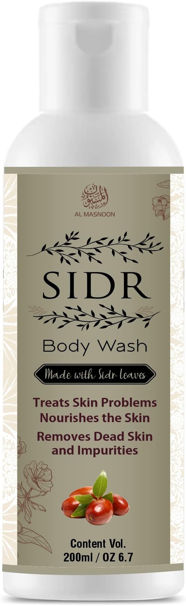 AL MASNOON Sidr body Wash 200ml/ Made with Pure Sidr Leaves/Treats Skin Problems/Removes Dead Skin & Impurties