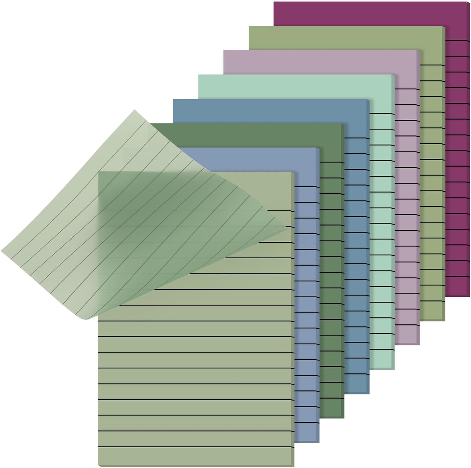 Yinder 8 Pack Colored Transparent Sticky Notes Translucent, Morandi Color