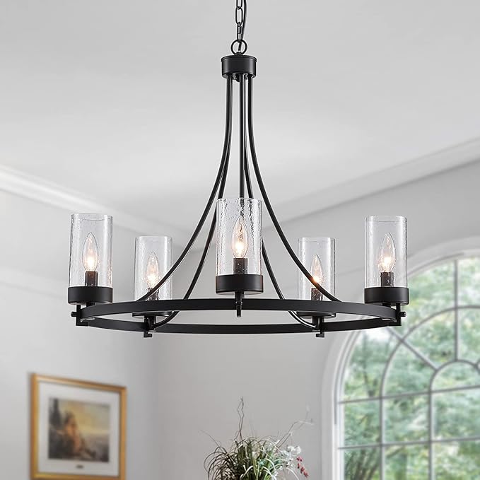 WUZUPS 5Light Wagon Wheel Chandelier Rustic Farmhouse Industrial Round