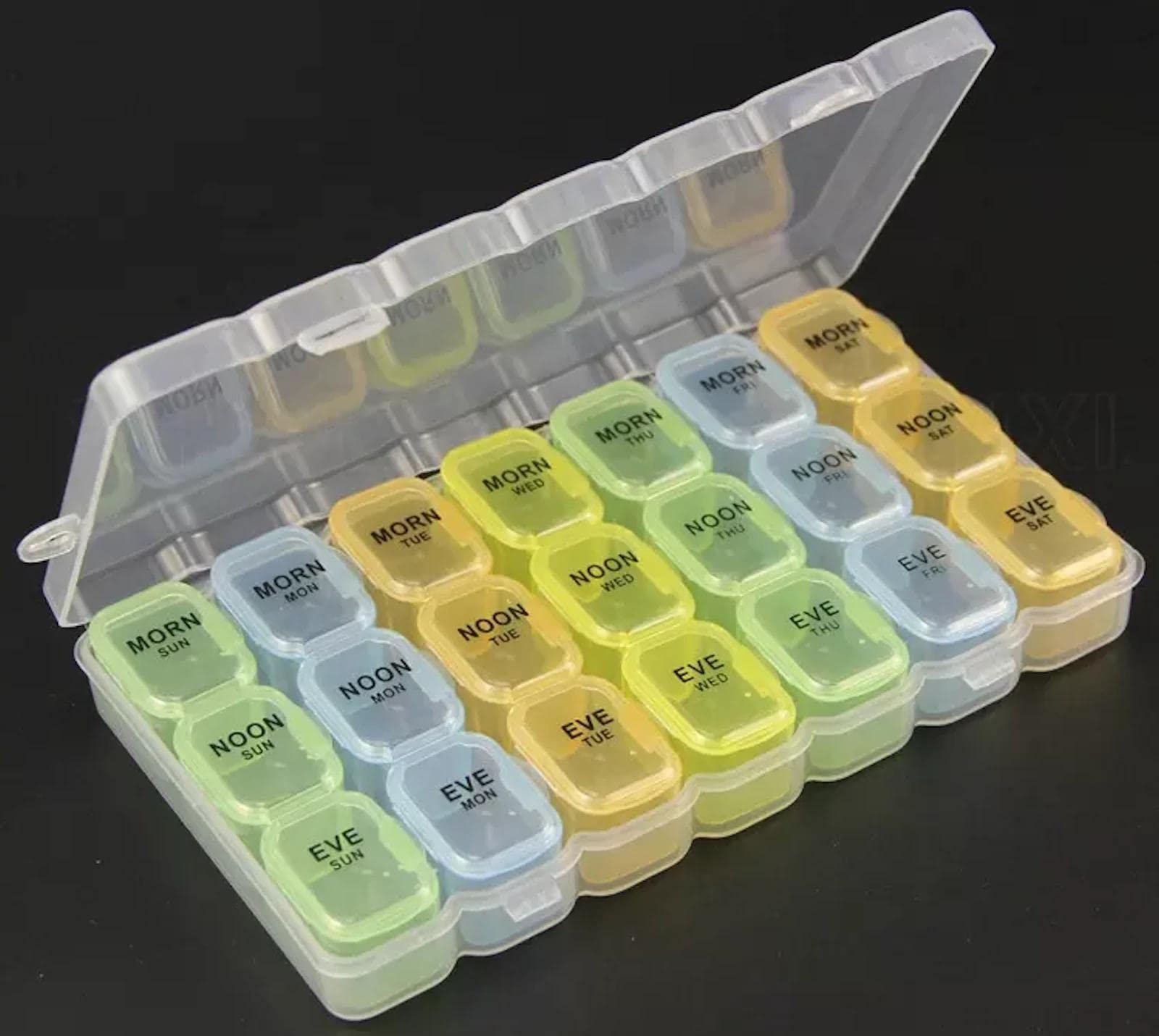 50 EWANTO Tablettenbox Pillendose Medikamentenbox 7 Tage 21 Fächer mehrfarbig 7 entnehmbare Tagesboxen pill box Tabletten Dose Tabletten Dispenser
