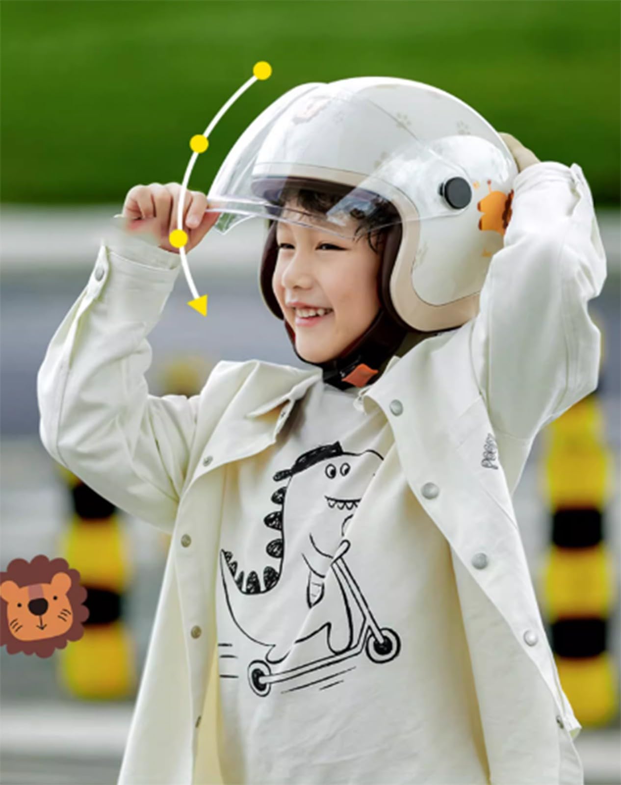 Casco De Moto De Dibujos Animados Para Niños, Bonito Casco Retro De 3/4, Casco Abierto Para Jóvenes, Para Las Cuatro Estaciones, Para Niños 2 A 12 Años Para Niñas Y Niños Con Visera A,M50-55CM