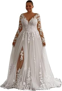 Plus Size Wedding Dresses with Applique V Neck Bridal Gowns for Women Backless Wedding Guest Dresses SA-S01