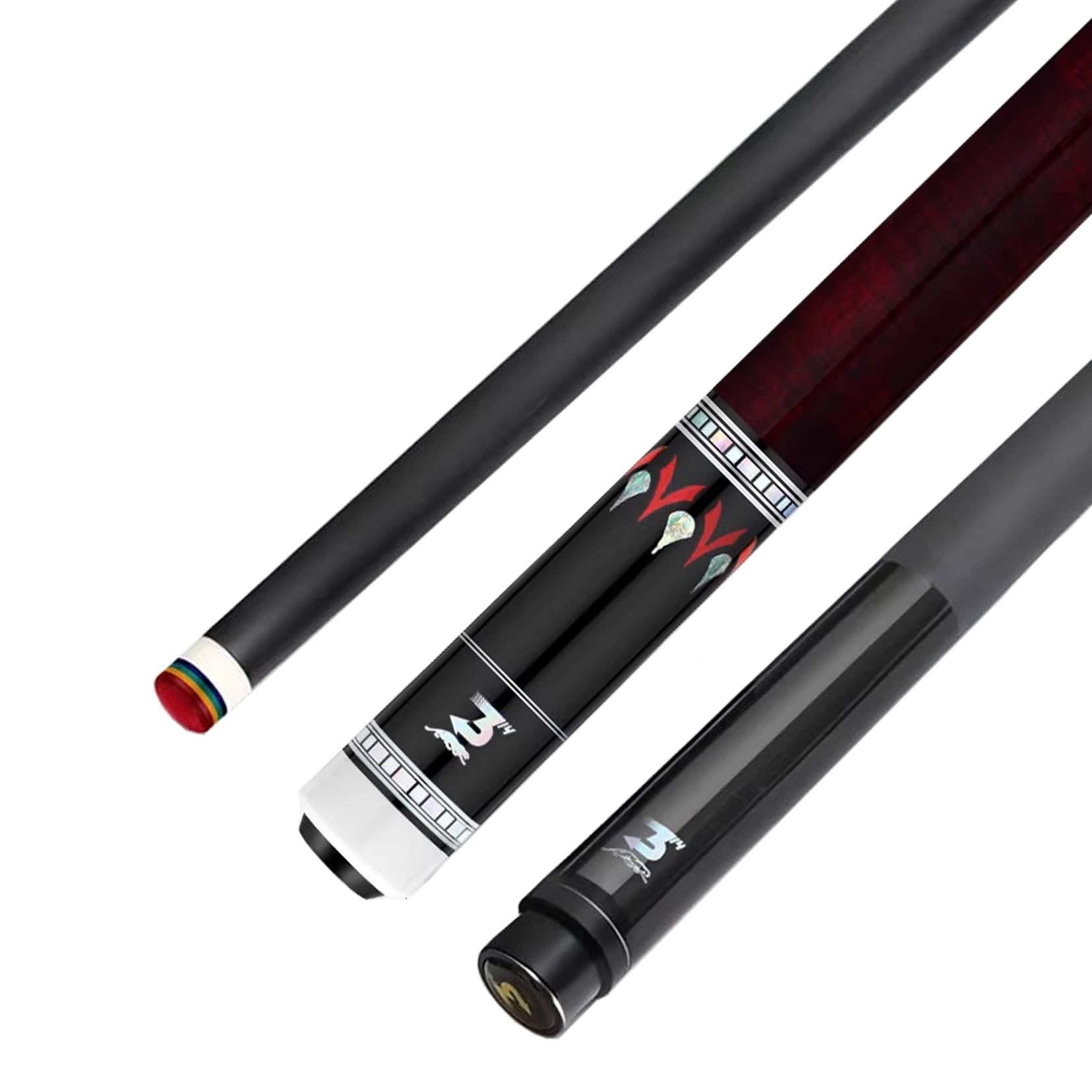 HTDRE Carbon Fibre Pool Cue19-21oz, 58” 2 Piece Professional Rainbow Tip Snooker Cue Stick Aviation Grade Carbon Fibre,10.5mm 11.8mm 12.5mm Tip(Size:11.8MM,Color:Red)