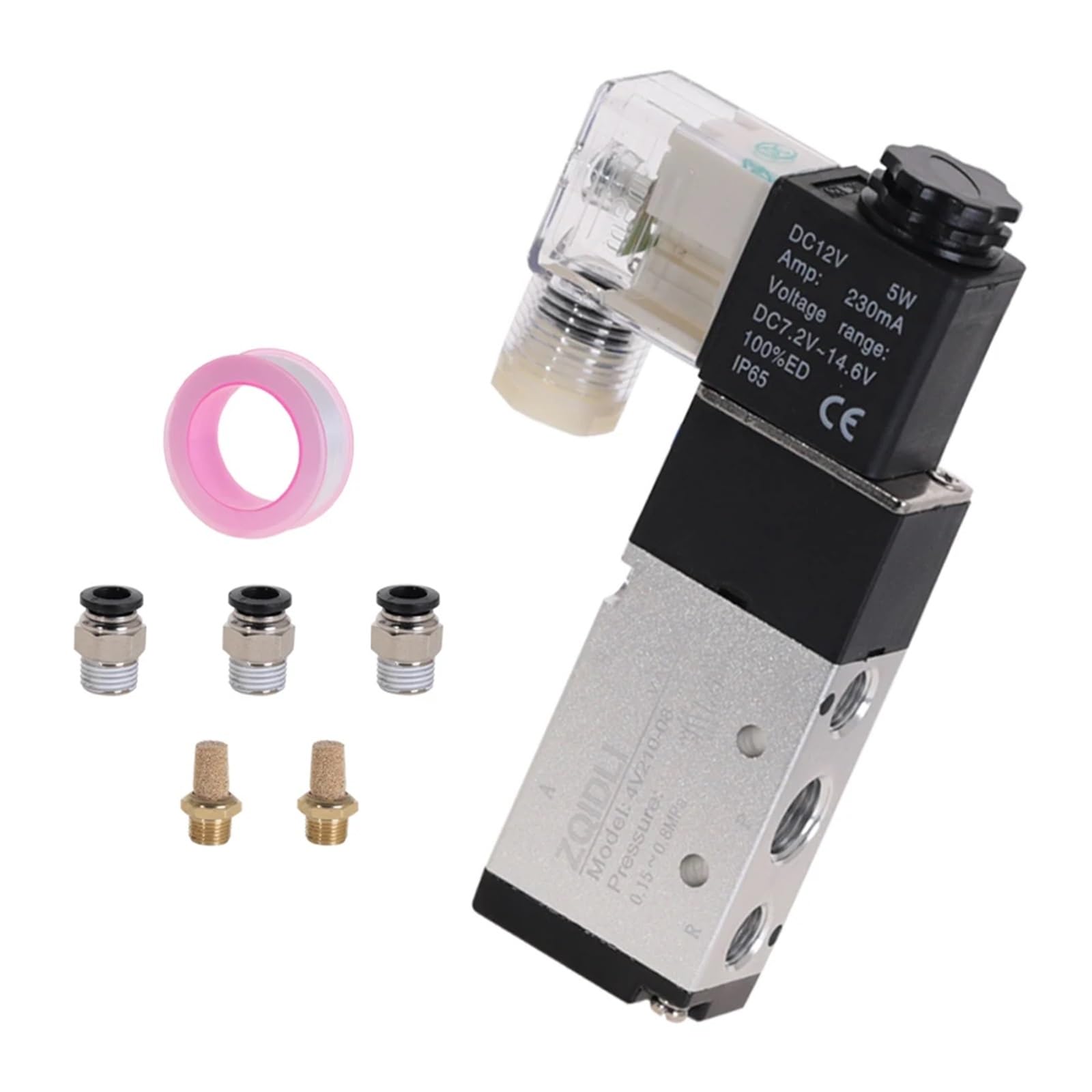 TaoHHU Pneumatic Electric Solenoid Valve 5 Way 2 Position Control Air Gas Magnetic 4V210-08 12V 24V 220V Coil Volt(4V210-08 w PC4-02,AC110V)
